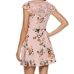 Three Pink Hearts Pink Floral Dress Lace Upper Back Size Large